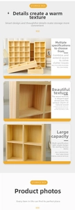 Close-up of the multi-compartment wooden storage tray showing natural wood grain and texture