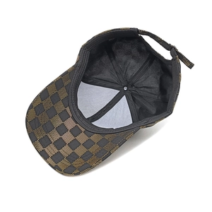 Detail view of baseball cap interior with black fabric lining and adjustable strap