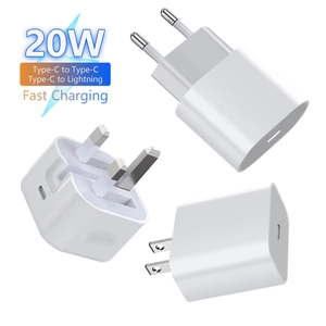Professional 20W PD fast charger adapter with Type-C port in EU, US, and UK plug versions