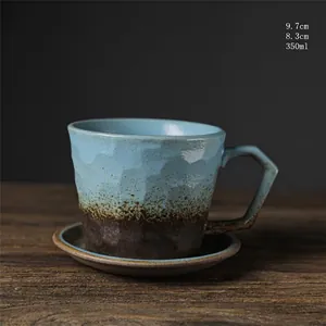 Set de tasse et soucoupe à café rétro japonais bleu clair et marron de 350 ml