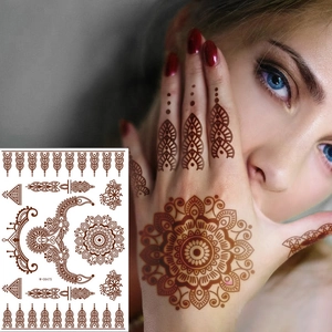 Henna Temporary Tattoo Stickers Brown Red Indian Mandala Lace Waterproof Body Art For Women Hand Finger Mehndi Decor