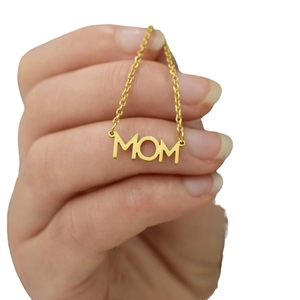 Elegant gold MOM letter necklace for women made of durable polished stainless steel