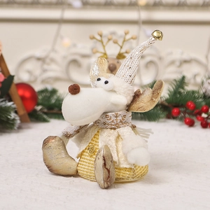 Illuminated white and gold Christmas reindeer plush doll decoration with warm festive lights