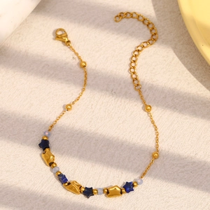 Stern Armband 18K Vergoldeter Edelstahl Blau Perlen Verstellbare Verlängerungskette Mode Schmuck Für Frauen