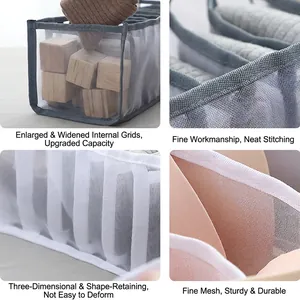 Nylon mesh drawer organizers for bras and socks in gray and white colors