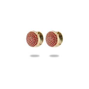 Boucles d'oreilles vintage à la française en titane doré avec pavé de zircons rouges
