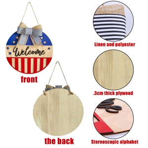 Wooden USA Independence Day welcome wreath door hanger with stars and stripes bow decoration