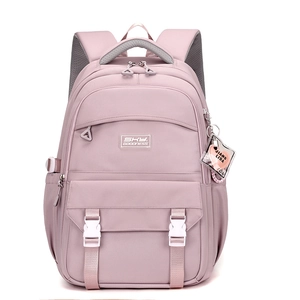 Light pink minimalist large capacity nylon travel backpack with heart charm for students