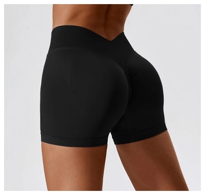 Vue arrière du short de yoga noir sans couture à taille haute avec effet push-up fessier
