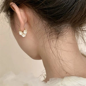 Elegant gold-plated flower hoop earrings with white petals and zircon crystals for women
