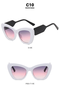 Detailed view of cat eye glasses C10 with white frames and purple gradient lenses
