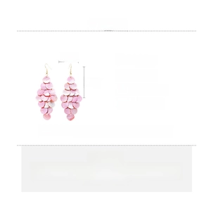 Detailed size specifications and material chart for pink shell fringe drop earrings