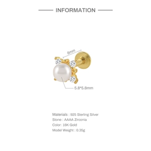Detailed spec chart for 18K gold 925 sterling silver pearl stud earrings with AAAA zirconia