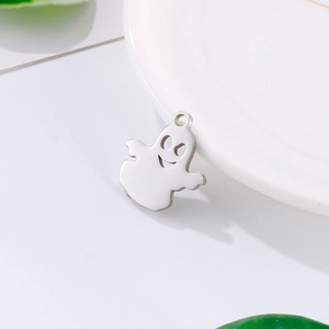 Silver stainless steel hollow ghost pendant for Halloween DIY jewelry making on white tray