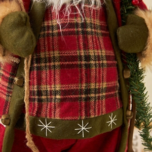 Classic red plaid Santa Claus doll ornament with snowflake embroidery and bell detail