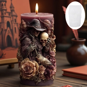 Molde de silicona para velas de bruja con rosas en relieve y calaveras para bricolaje