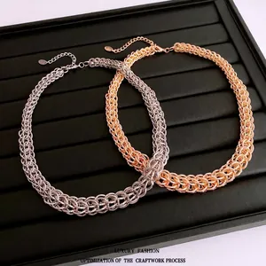 Collier À Mailles Tissées En Cuivre Ras Du Cou À Maillons Ronds Réglables Bijoux De Mode Pour Femmes