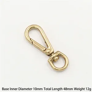 Detailed view of a golden brass lobster clasp with 10mm inner diameter and 48mm length