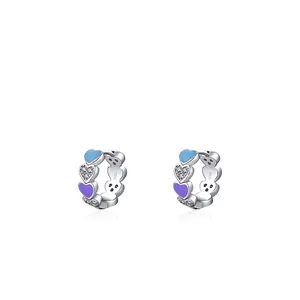 Orecchini a cerchio a cuore in argento S925 con smalto colorato e zirconi brillanti