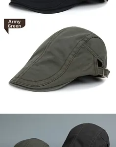 Detail of army green beret showing double stitching and metal adjustment buckle