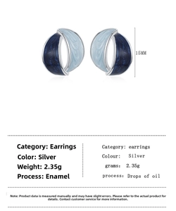 Detail view of 15mm C-shaped earrings with blue gradient enamel and silver finish