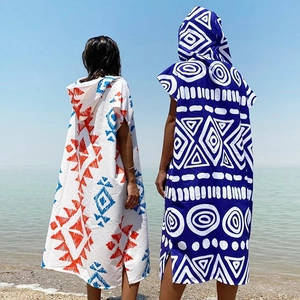 Microfiber Hooded Beach Towel Poncho Quick Dry Absorbent Changing Robe For Surfing Swimming Manta Ray Whale Print Adult