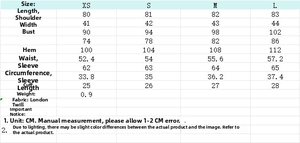 Detailed size chart for women blazer dress with measurements in CM for XS to L sizes