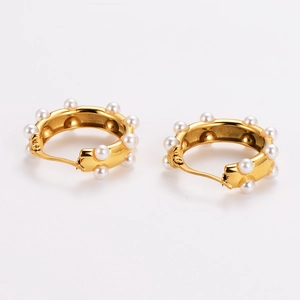Vintage U-shape openwork 18k gold plated pearl earrings for elegant women style