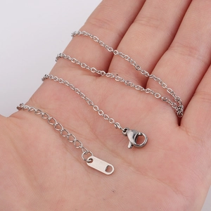Polished silver stainless steel O-chain necklace with lobster clasp and extension