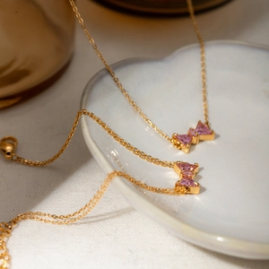 Purple Zircon Bow Bracelet 18K Gold Plated Stainless Steel Paperclip Chain Elegant Jewelry For Women