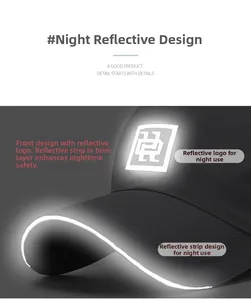 Dettaglio macro del logo riflettente ad alta visibilità su cappello sportivo grigio