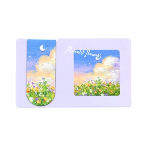Artistic oil painting magnetic bookmark with Moonlit Flowers theme and backing card