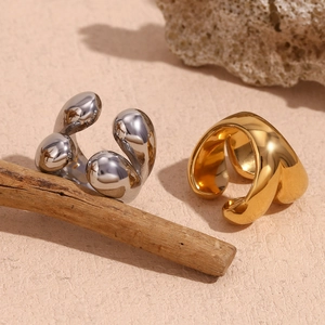 Bague Ouverte Gouttes D'eau Acier Inoxydable Plqué Or 18K Métal Liquide Irrégulier Géométrique Bijoux Pour Femmes