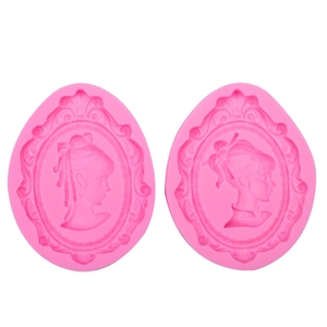 Pink cameo relief silicone molds with elegant female profile and floral scroll borders