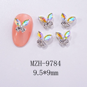 Detailed view of 3D alloy butterfly nail charm with gradient rhinestones and 9.5x9mm size
