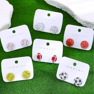 Ensemble de boucles d'oreilles boules de sport strass avec football et basketball