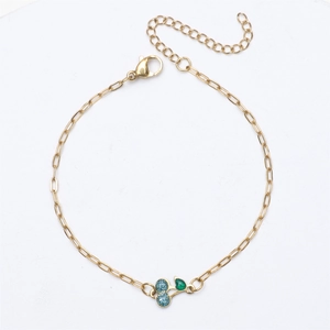 18K gold plated stainless steel bracelet with cherry glaze and blue glitter beads