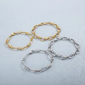 Bracelet Chaîne À Trombones Acier Inoxydable Plaqué Or 18K Minimaliste Géométrique Bijoux Mode Cadeau Hommes Femmes