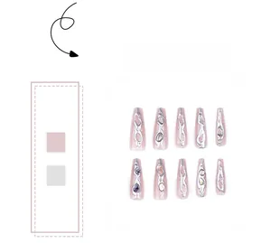 Detail of 3D liquid metal chrome nails with seashell inlay and nude pink base