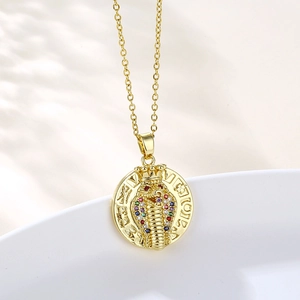 Snake Pendant Necklace Stainless Steel Chain Gold Plated Copper Multicolor Zirconia Egyptian Hip Hop Style Women