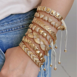 Boheemse Vintage Koperen Strass Armband Voor Dames Exotisch Hart Blad Geometrisch Verstelbaar Stapelbaar Bedelarmband Sieraden