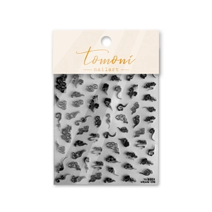 5D relief nail art stickers featuring vintage black Chinese cloud patterns on white background