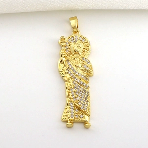 Macro detail of St. Jude pendant featuring micro-set cubic zirconia in gold plated copper