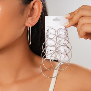 6-pair set of minimalist silver hoop earrings in various sizes for stylish women
