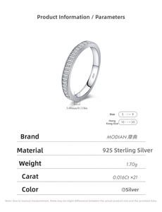 Detailed specs of S925 sterling silver band with 21 square moissanite stones