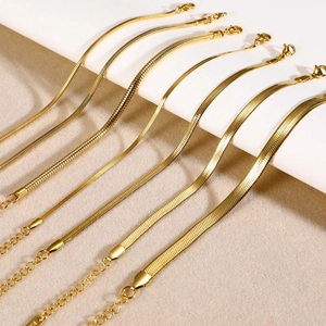 18K gold-plated stainless steel snake and blade chain bracelet set for women's jewelry
