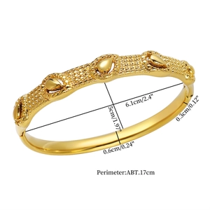 18K gold plated minimalist cuff bracelet showing precise diameter and width measurements