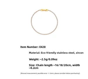 Detail of 18K gold-plated stainless steel tennis bracelet with 2mm cubic zirconia stones