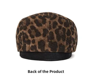 Detailed back view of a vintage leopard print knitted beret with thick texture