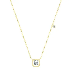 925 Sterling Silver Necklace For Women Minimalist Square Cubic Zirconia Pendant Elegant Geometric Gold Plated Jewelry